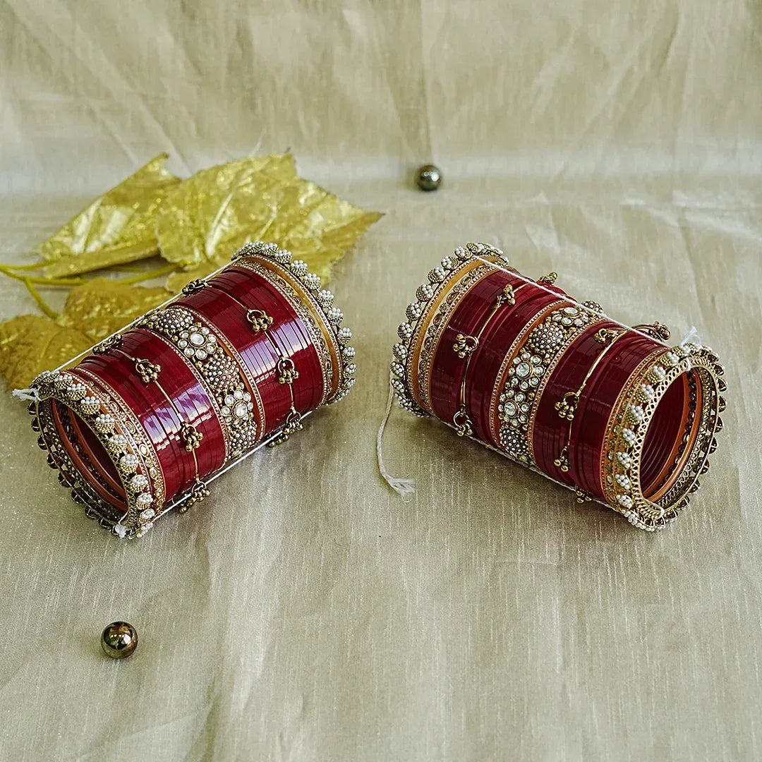 Traditional Punjabi Wedding Bridal Chooda Set for Women (Both Hands) - The Golden Cascade